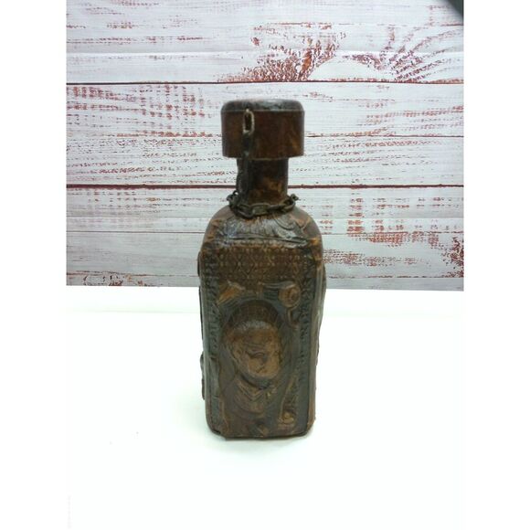 RARE Antique Leather Wrapped tooled Whiskey Decanter Miguel De Cerum bottle - Picture 2 of 6